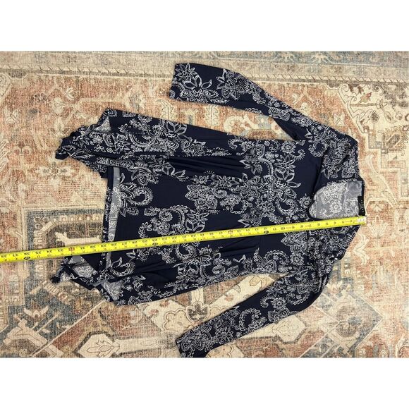 Made by Johnny Scoop Neck Long Sleeve Bottom Ruffle Short Dress, Navy, Sz Large - Picture 3 of 7